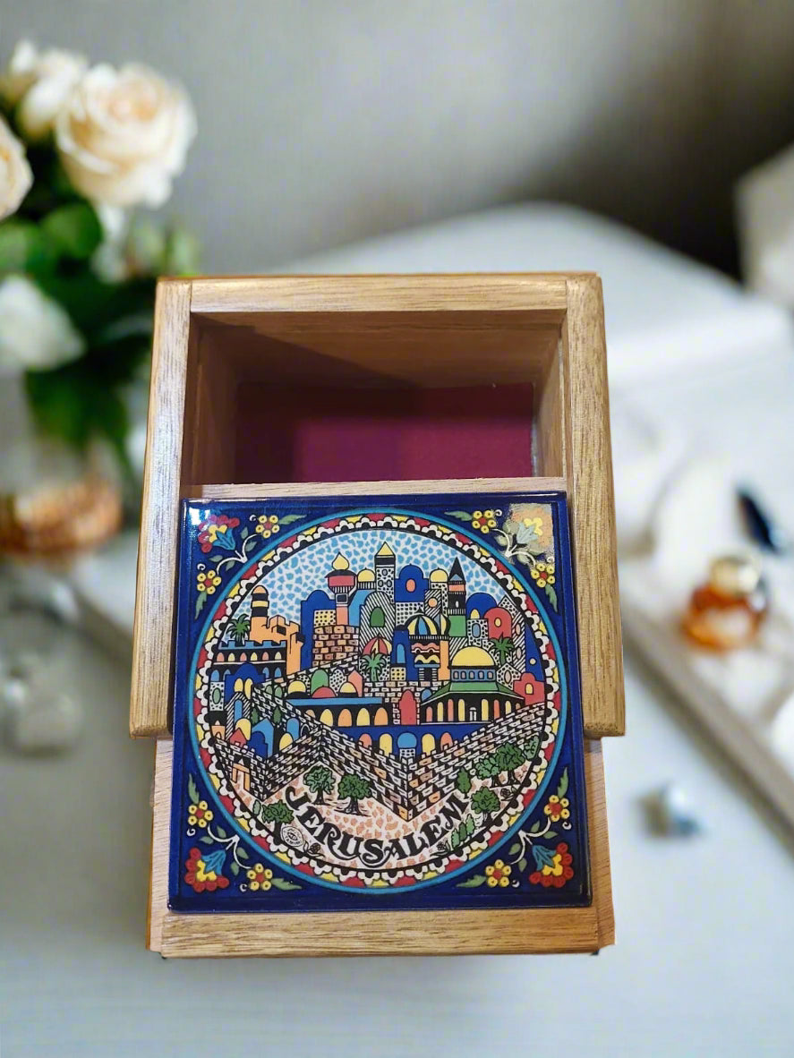Handcrafted Ceramic & Wood Jewelry Box – 6" Keepsake Storage