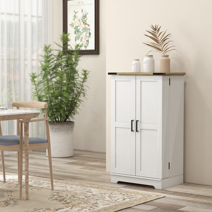 Farmhouse Kitchen Pantry Storage Cabinet, Kitchen Pantry Cabinet with Doors and Adjustable Shelves, Cream White