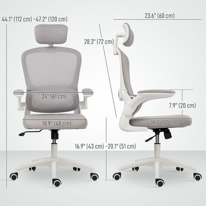 Ergonomic Mesh Office Chair, High Back Desk Chair with Rotatable Headrest, Flip-Up Armrests, Lumbar Support, Black