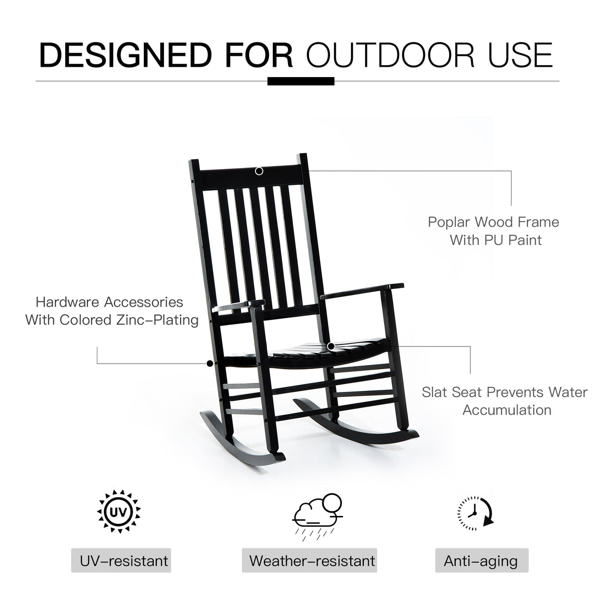 Wooden Porch Rocking Chair Outdoor Patio Rocker Garden Single Leisure Reclining Seat Armchair Natural