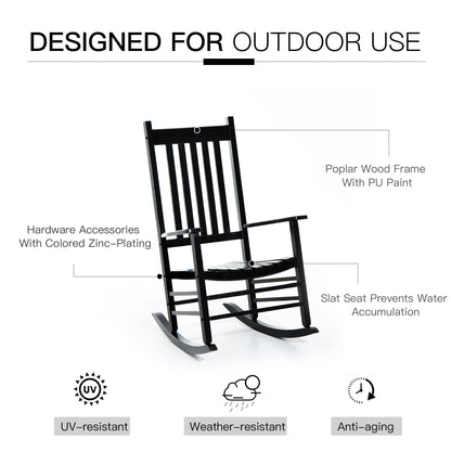 Wooden Porch Rocking Chair Outdoor Patio Rocker Garden Single Leisure Reclining Seat Armchair Natural