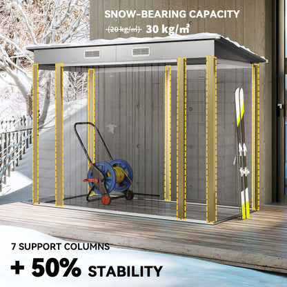8 x 4FT Galvanized Garden Storage Shed, Metal Outdoor Shed with Double Doors and 2 Vents, Oak
