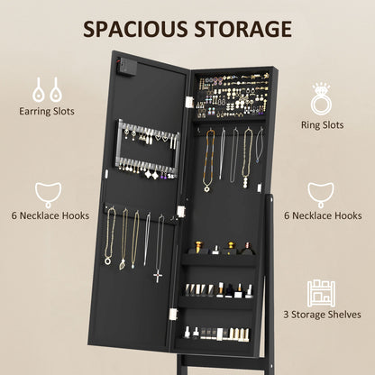 Free Standing Armoire Organizer, Lighted Mirrored Jewelry Cabinet w/ Angle Adjustable & 16 LED Lights Warm White