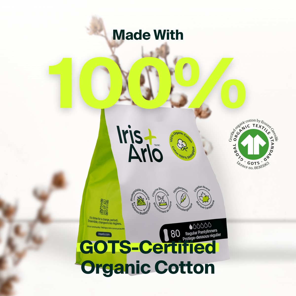 Bulk (80) - 100% Organic Cotton Pantyliners - Resealable Bag