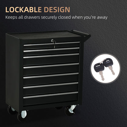 Rolling Tool Chest, 7-Drawer Lockable Tool Cabinet with 4 Wheels, Handle, Toolbox Storage Organizer for Garage, Workshop, Repair Shop, Red