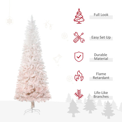 6ft Pencil Artificial Christmas Tree with Pine Realistic Branches, Auto Open, Pink and White
