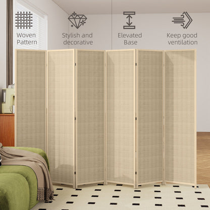 Woven Bamboo Room Divider, 4 Panel Folding Indoor Privacy Screens for Home Office, 71"x71"x0.6", Natural