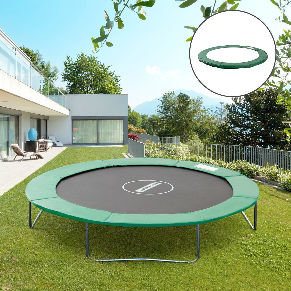 ⌀8ft Trampoline Pad ⌀96" Spring Safety Replacement Gym Bounce Jump Cover EPE Foam, No Holes for Pole, Blue
