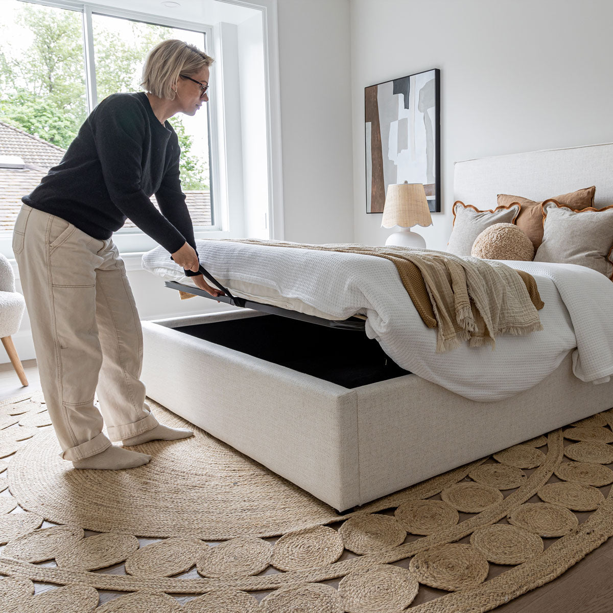 Watkins Platform Storage Bed - Cream