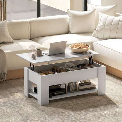 Lift Top Coffee Table with Hidden Storage Compartment and Open Shelf, Center Table for Living Room, Grey