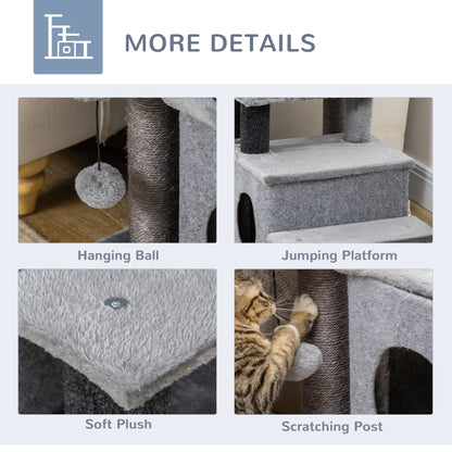Cat Stairs Pet Steps for Couch Bed with Scratching Posts Condo Ball Toy, 23.6" x 15.7" x 26", Grey