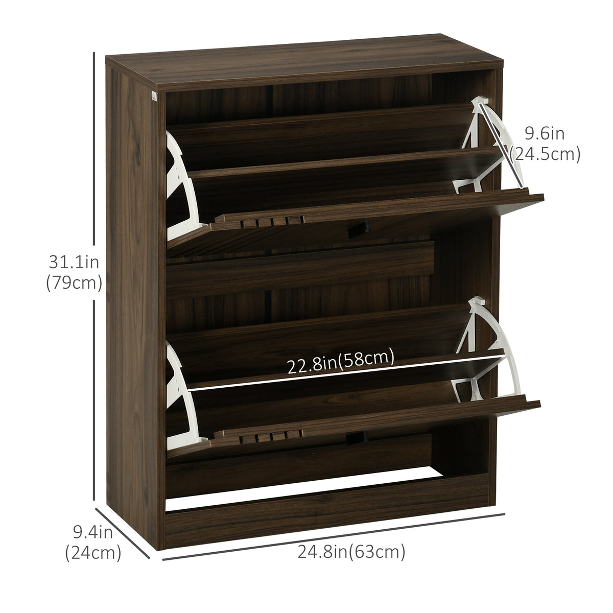 Shoe Storage Cabinet Organizer for 12 Pairs of Shoes with 2 Flip Drawers and Adjustable Shelves, Walnut