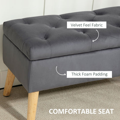 Storage Ottoman with Lid, Velvet Upholstered Storage Bench with Wood Legs for Living Room, Black