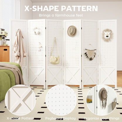 4.7' 3 Panel Wooden Room Divider with Pegboard Display, Folding Privacy Screen for Home Office, Natural