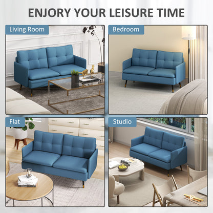 55" Loveseat Sofa, Linen Love Seat w/ S spring, Steel Legs and Button Tufting, Small Couch for Living Room, Dark Grey