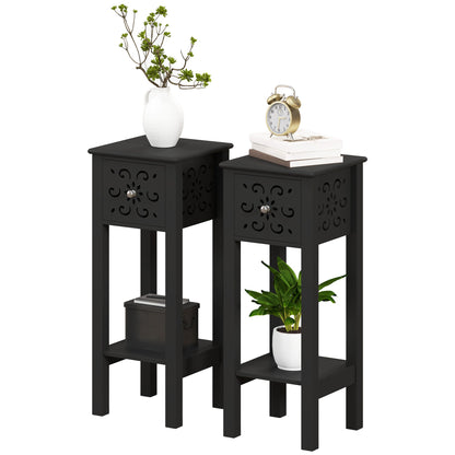 Nightstand Set of 2 with Drawer and Open Storage Shelf Black