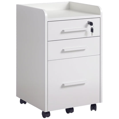 3 Drawer File Cabinet with Lock and Edged Top, Lockable Filing Cabinet on Wheels for Letter and A4 Size, White