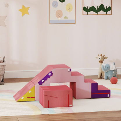 2-Piece Climbing Foam Blocks for Toddlers with Detachable Cover, Indoor Climb and Crawl Activity PlaySet, Pink