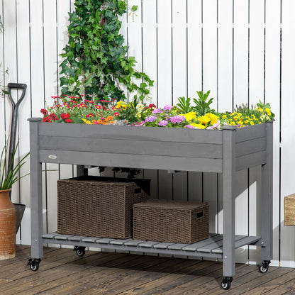 Mobile Raised Garden Bed Elevated Wood Planter Box with Lockable Wheels, Storage Shelf for Herbs Vegetables, Natural