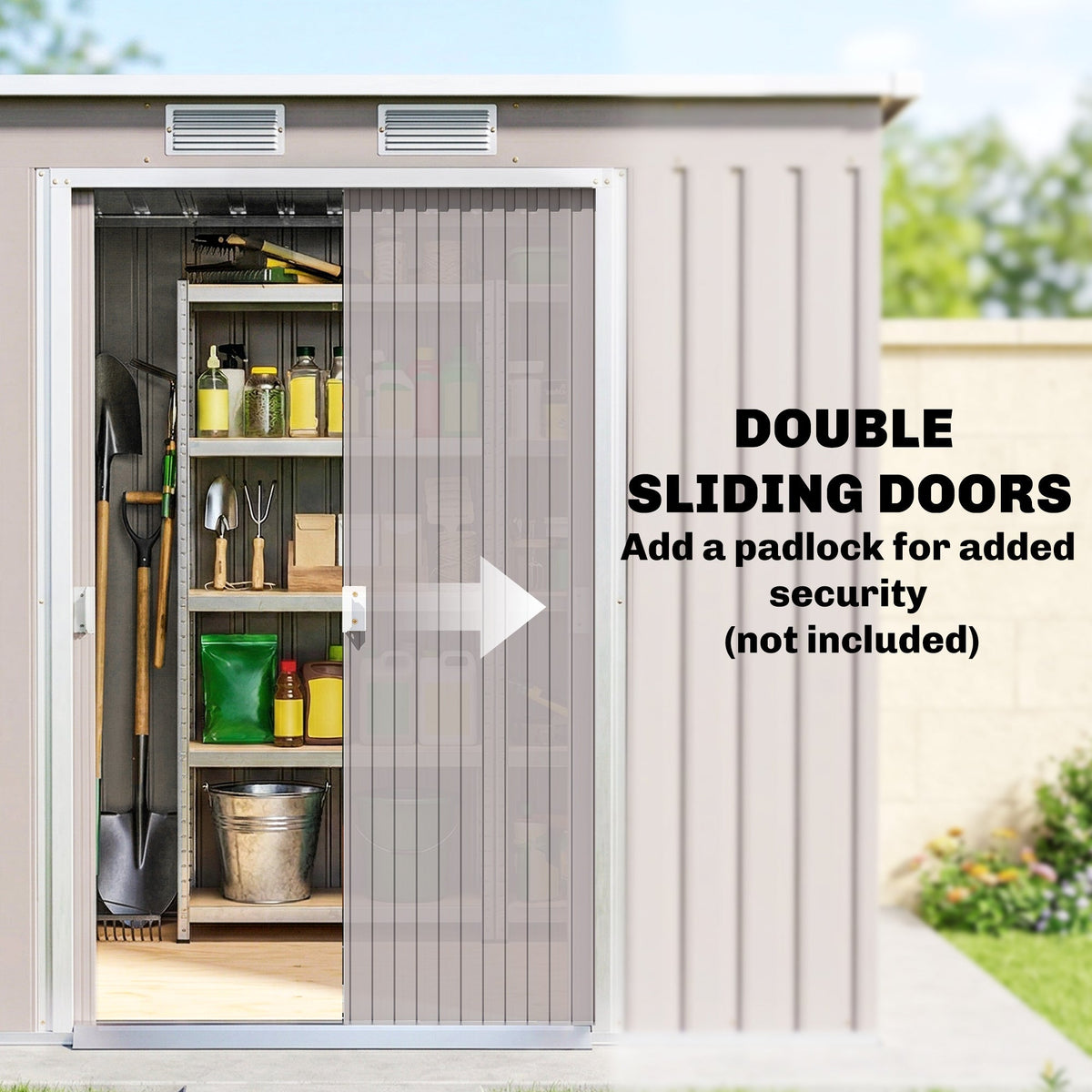 7' x 4' Galvanised Steel Garden Shed, with Foundation Kit - Green