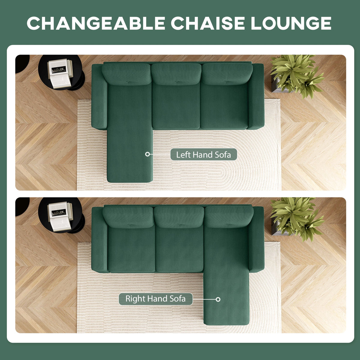 Sectional Sofa with Changeable Chaise Lounge, 3 Seat L-Shaped Small Space Sofa, Upholstered Couch for Small Space, Dark Grey