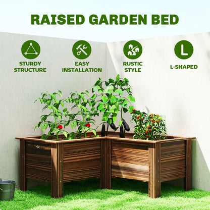 Raised Garden Bed, 47.2" x 47.2" x 19.7" Wooden Elevated Planter Box Outdoor with Legs, for Vegetables, Flowers, Herbs, L-shaped, Natural