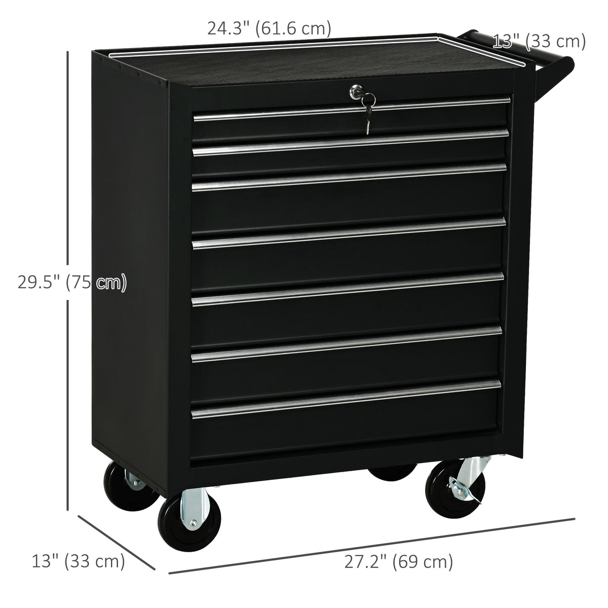 Rolling Tool Chest, 7-Drawer Lockable Tool Cabinet with 4 Wheels, Handle, Toolbox Storage Organizer for Garage, Workshop, Repair Shop, Red