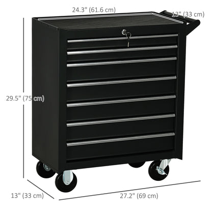 Rolling Tool Chest, 7-Drawer Lockable Tool Cabinet with 4 Wheels, Handle, Toolbox Storage Organizer for Garage, Workshop, Repair Shop, Red