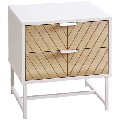 Emery Modern Bedside Table with 2 Drawers and Steel Legs-Black/Oak
