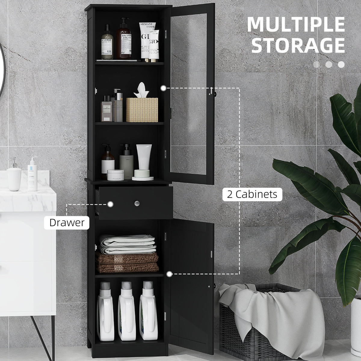 Tall Bathroom Cabinet, Bathroom Storage Cabinet with Drawers, 2 Doors and Adjustable Shelves, White