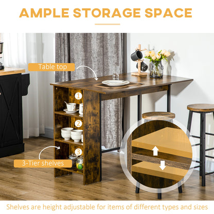 Counter Height Table with Drop Leaf, Extendable Bar Table with Adjustable Storage Shelf, Light Grey
