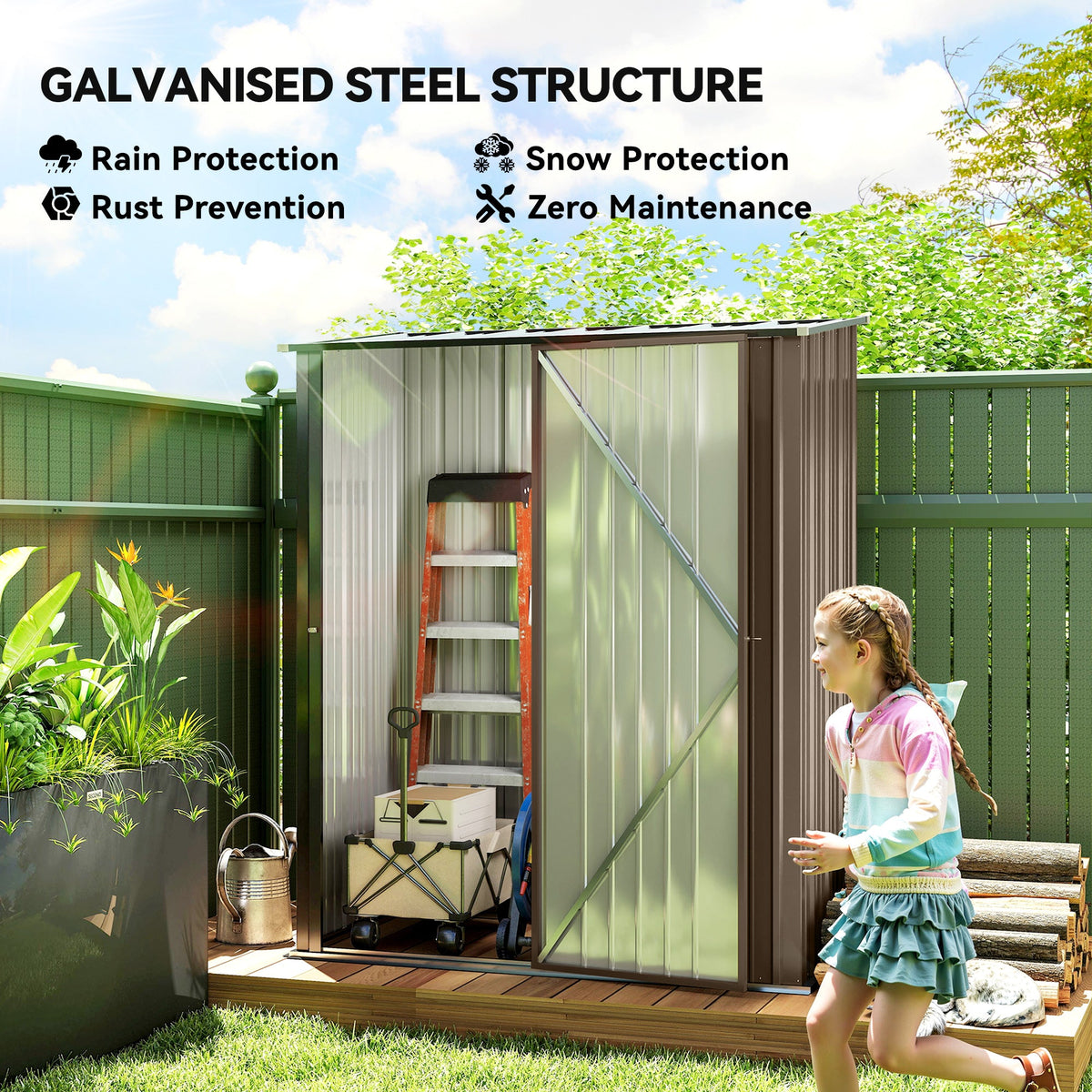 5' x 3' Outdoor Storage Shed, Steel Garden Shed with Single Lockable Door, Tool Storage Shed for Backyard, Black