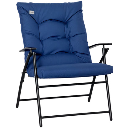 Foldable Lounge Chair, Fabric Upholstered Recliner, Outdoor Lounger with Armrest, Metal Frame for Backyard, Black