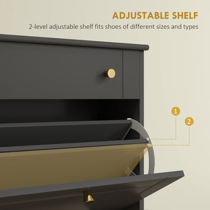 Slim Shoe Storage with 2 Flip Drawers and Adjustable Shelves Shoe Cabinet Organizer for 8 Pair, Black
