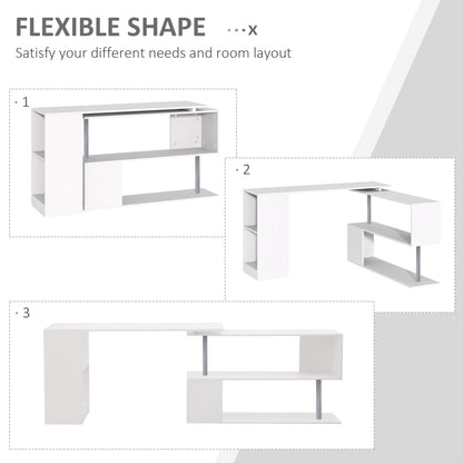 55" Corner Computer Desk, 360° Rotating L-Shaped Desk, Home Office Workstation with 3-Tier Shelves, Bookshelf, Black