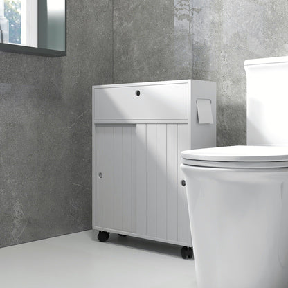 Bathroom Storage Cabinet, Bathroom Cabinet with 4 Rolling Wheels and Paper Holes, 20.5" x 6.75" x 26.5", White
