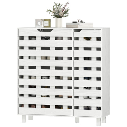 Shoe Cabinet, 21 Pair Shoe Storage Cabinet Organizer with 5-tier Double Door Cupboard and 5-tier Open Shelves, Black
