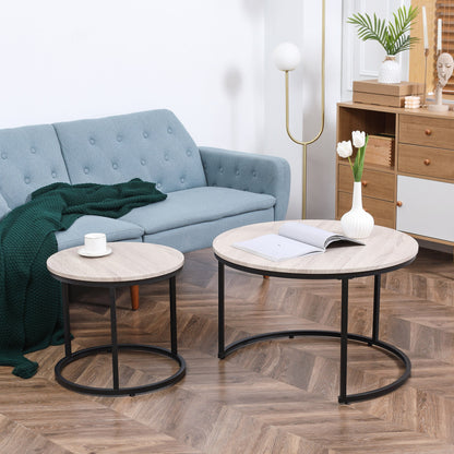 Nesting Tables, 29" Round Coffee Table Set of 2, Modern Side Tables for Living Room with Metal Base, Rustic Brown