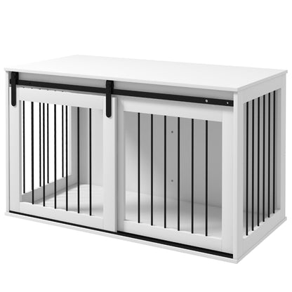 39" Dog Crate Furniture, Dog Crate End Side Table for Large Dogs, White