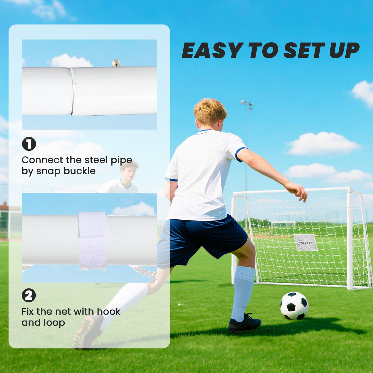 6ft x 4ft Soccer Goal Net with Metal Frame, PE Mesh, Ground Stakes, Easy Assembly, White