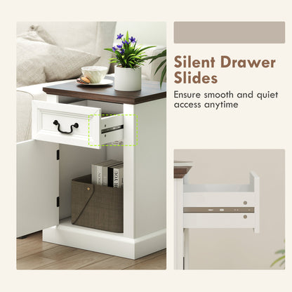Side Table Set of 2, End Tables with Drawer and Cabinet, Nightstands for Small Spaces, Living Room, Black