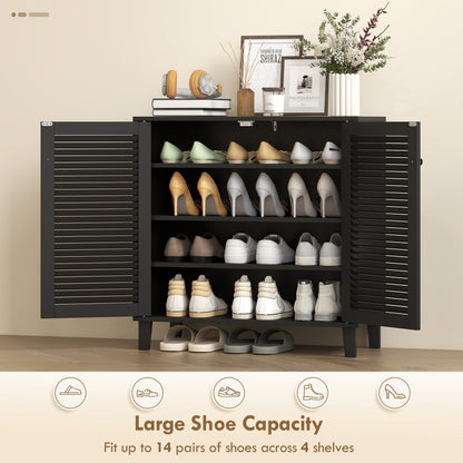 Shoe Cabinet with Adjustable Shelves Shoe Storage Cabinet with 2 Doors for Entryway Hallway Black