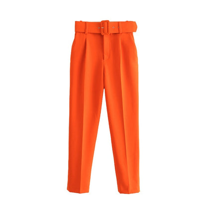 Belted Crop Dress Pants