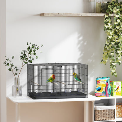 18" H Bird Cage, Large Parakeet Cage for Budgie, Lovebird, Canary, Finches with Divider, Black