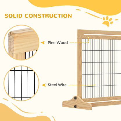 41"-71" Wooden Freestanding Pet Gate with Support Feet, for Small Medium Dogs, Grey-Blue