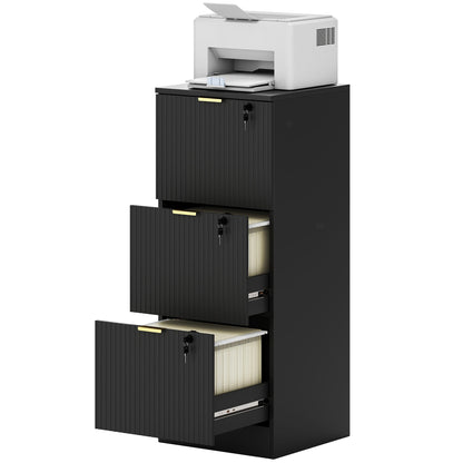 Lockable Filing Cabinet with 2 Fluted Drawers, File Cabinet with Adjustable Hanging Rails for A4 Letter Files, Black