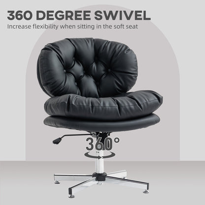Computer Desk Chair, Armless Office Chair with Wide Padded Seat and Adjustable Height, Cream White
