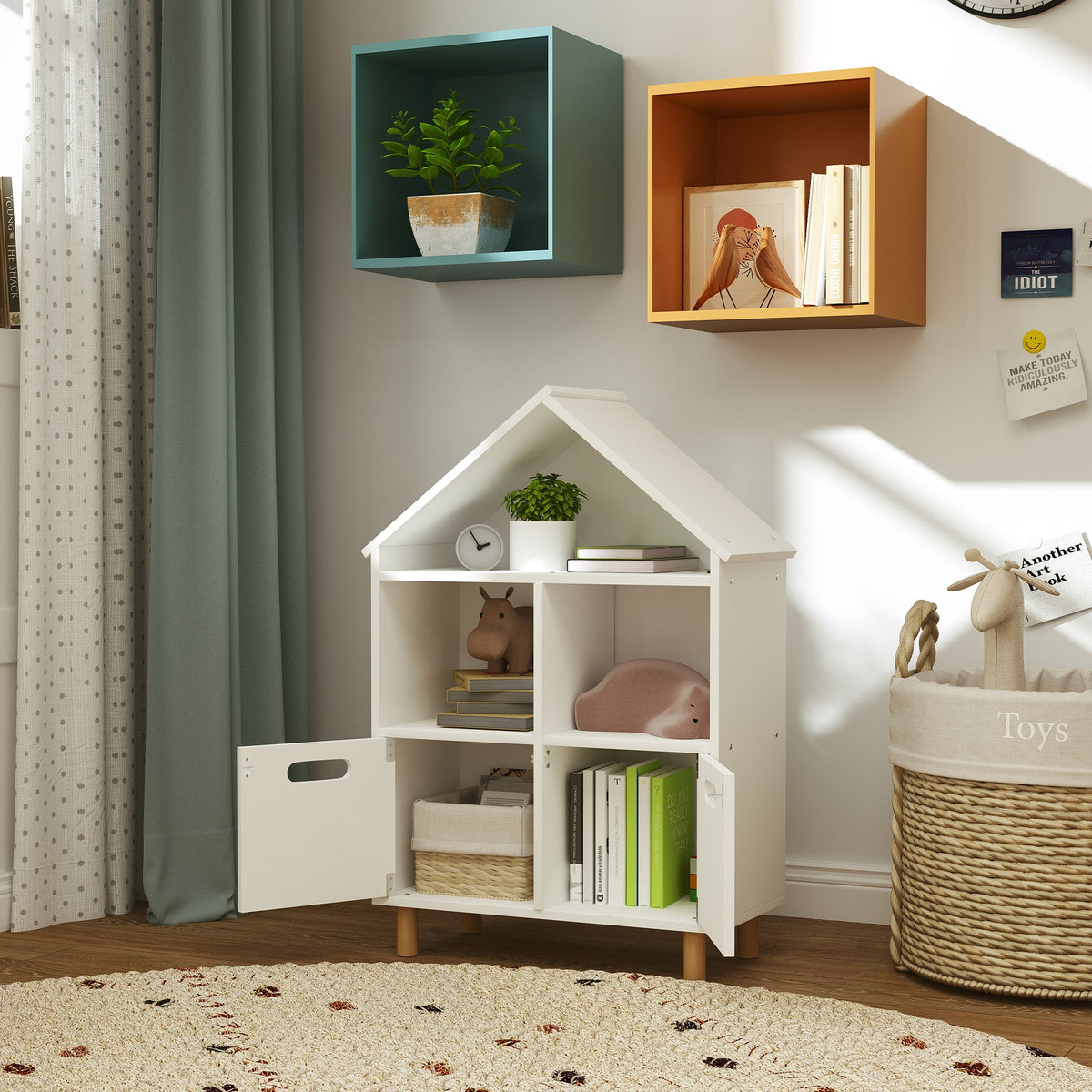 3 Tier Kids Bookshelf with Two Drawers, for Bedroom, Kids Room, White
