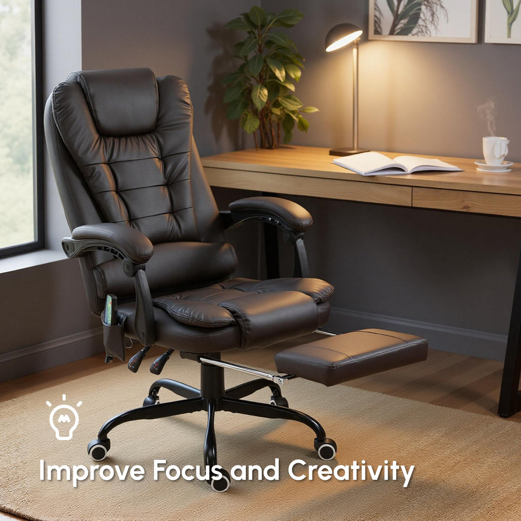 Declan Executive Office Chair with 7-Point Massage and Reclining Features-Brown