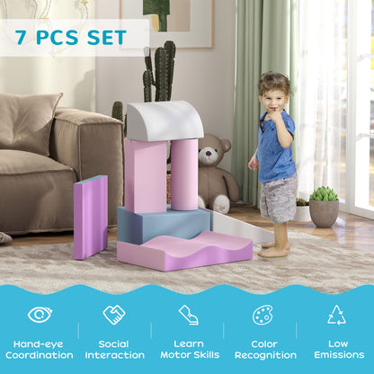 7 Pieces Soft Play Foam Climbing Blocks, Indoor Modular Kids Play Toys for Climbing, Crawling, Sliding, Light Colour